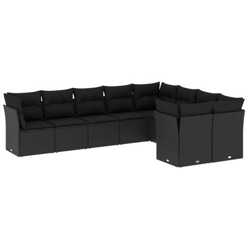 Sofasæt til haven 9 dele med hynder polyrattan sort