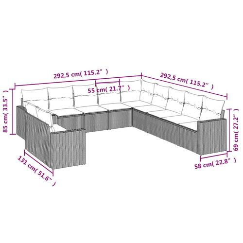 Sofasæt til haven 11 dele med hynder polyrattan beige