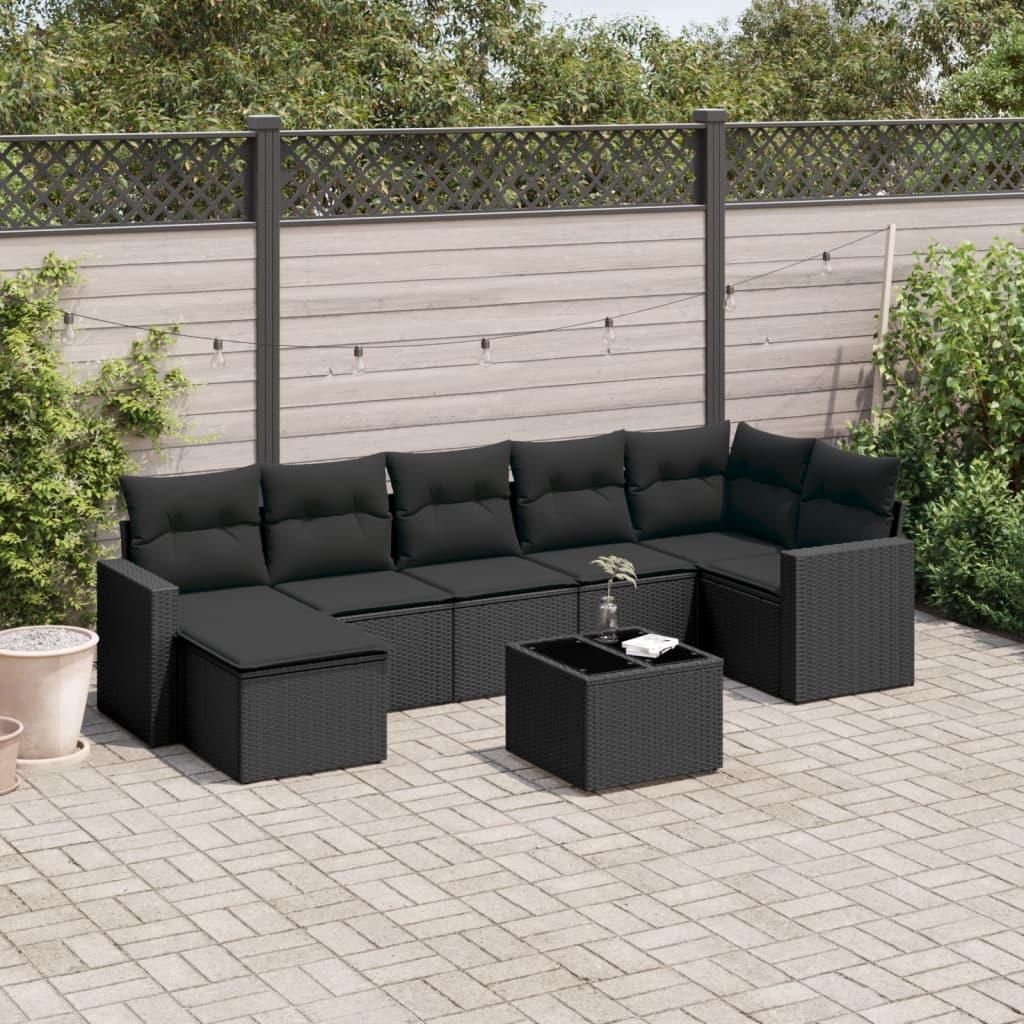 Sofasæt til haven 8 dele med hynder polyrattan sort