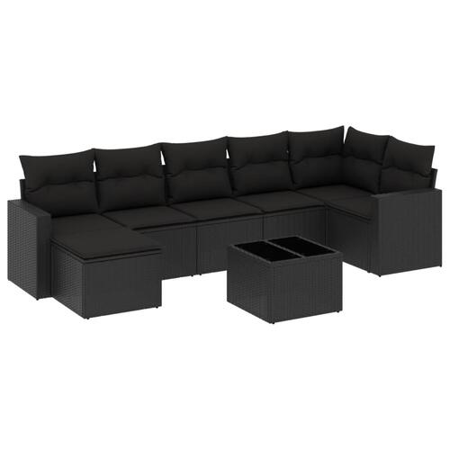 Sofasæt til haven 8 dele med hynder polyrattan sort
