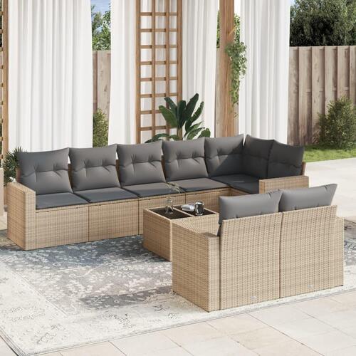 Sofasæt til haven 9 dele med hynder polyrattan beige
