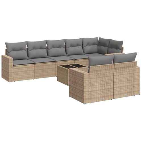 Sofasæt til haven 9 dele med hynder polyrattan beige