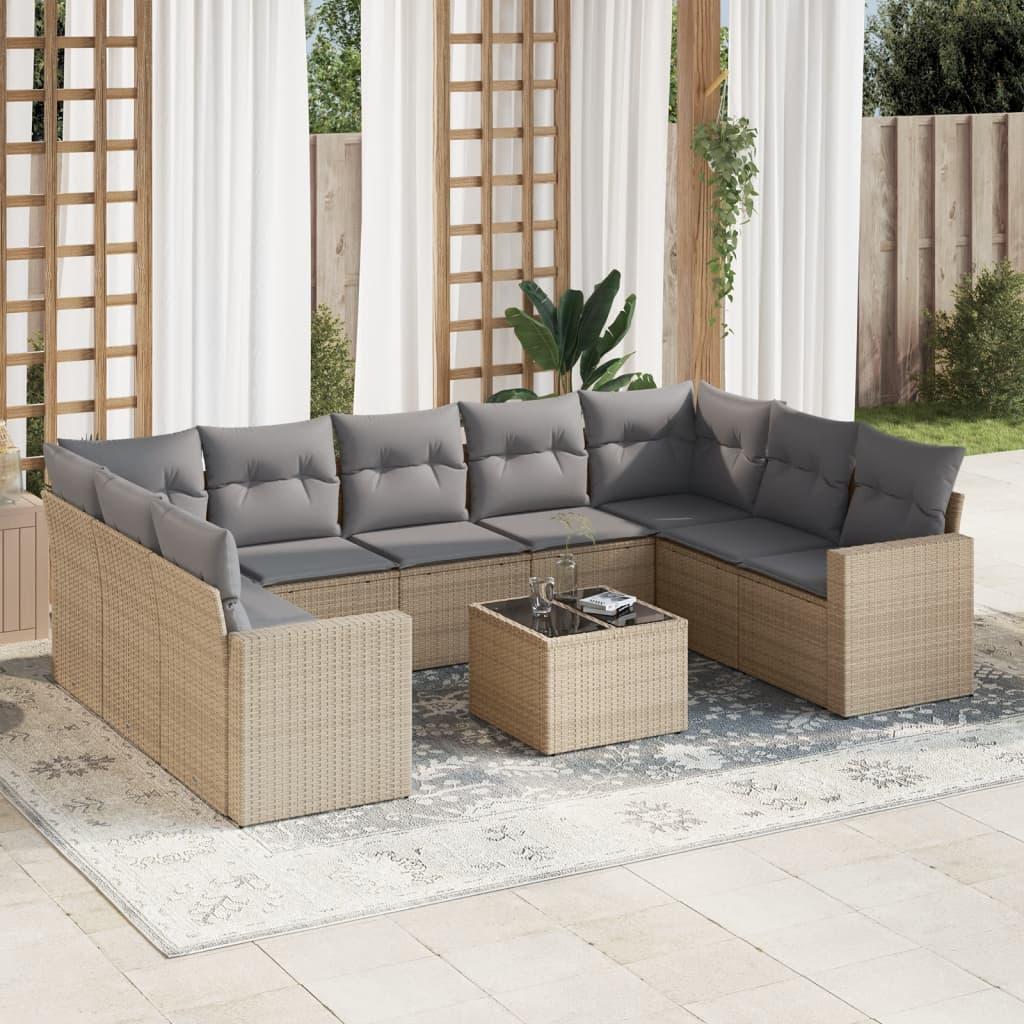 Sofasæt til haven 10 dele med hynder polyrattan beige