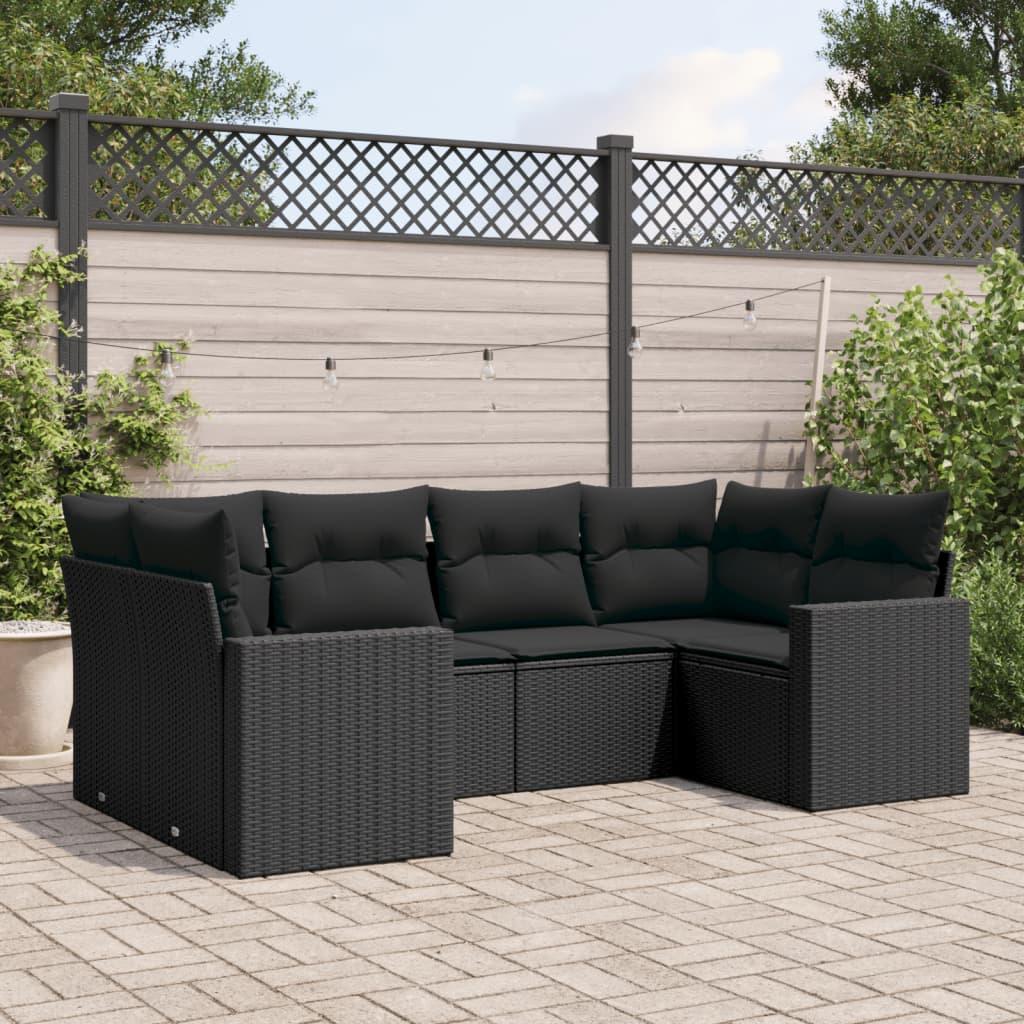 Sofasæt til haven 6 dele med hynder polyrattan sort
