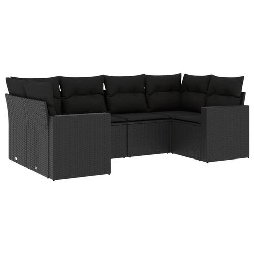 Sofasæt til haven 6 dele med hynder polyrattan sort