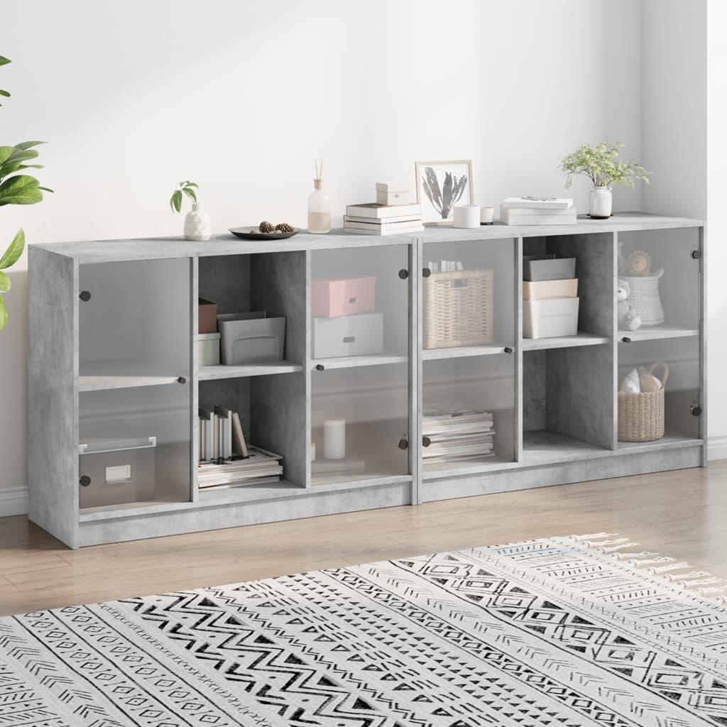 Bogreol med låger 204x37x75 cm konstrueret træ betongrå