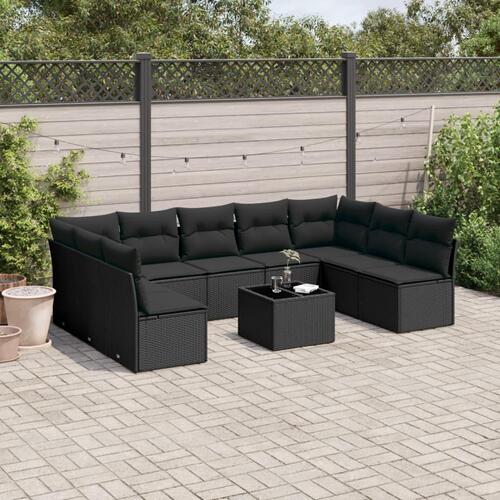 Sofasæt til haven 10 dele med hynder polyrattan sort