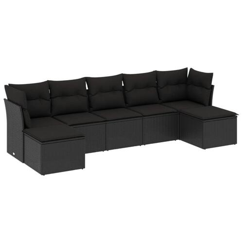 Sofasæt til haven 7 dele med hynder polyrattan sort