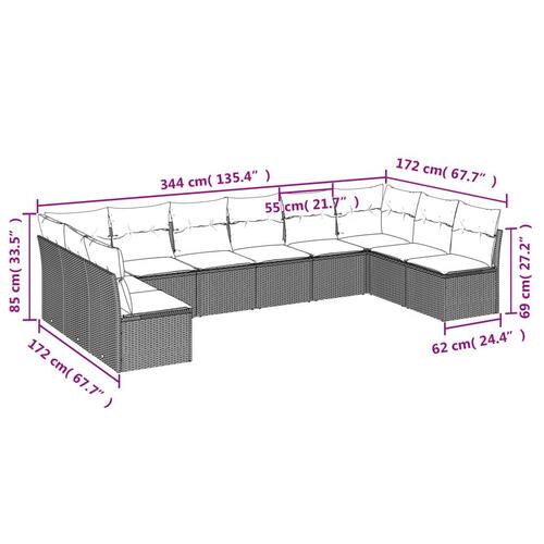 Sofasæt til haven 10 dele med hynder polyrattan beige