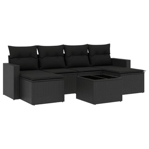 Sofasæt til haven 7 dele med hynder polyrattan sort