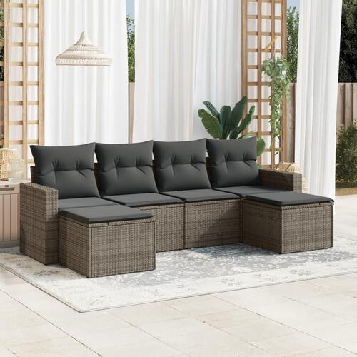 Sofasæt til haven 6 dele med hynder polyrattan grå
