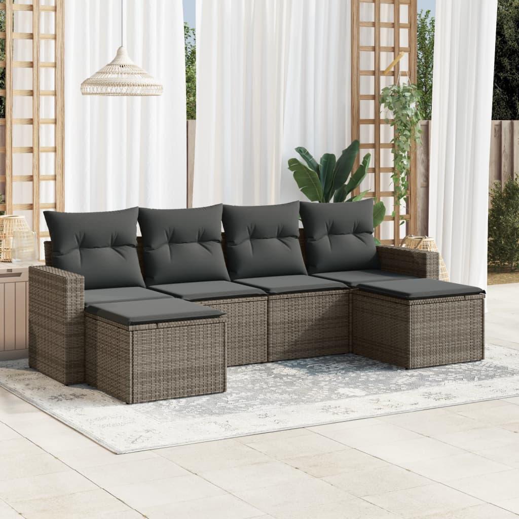Sofasæt til haven 6 dele med hynder polyrattan grå