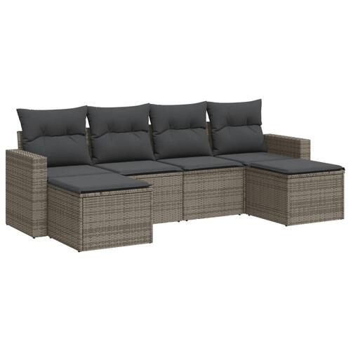 Sofasæt til haven 6 dele med hynder polyrattan grå