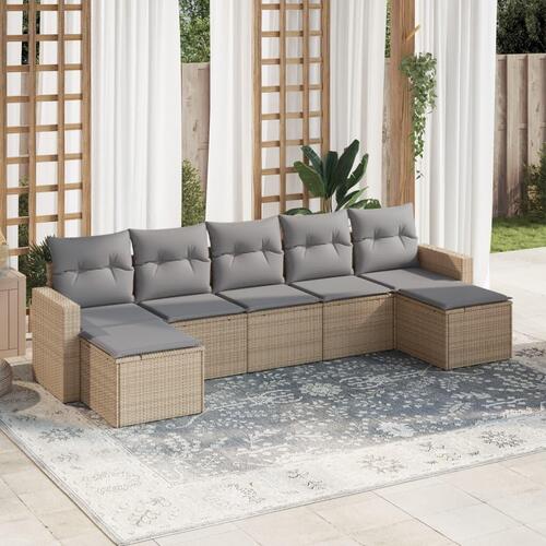 Sofasæt til haven 7 dele med hynder polyrattan beige