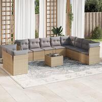 Sofasæt til haven 11 dele med hynder polyrattan beige