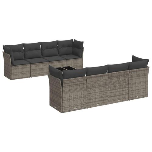 Sofasæt til haven 9 dele med hynder polyrattan grå