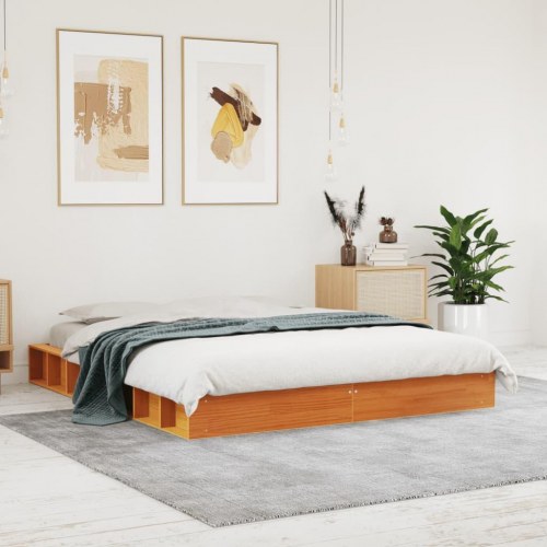 Sengeramme uden madras 150×200 cm - massivt fyrretræ, gyldenbrun