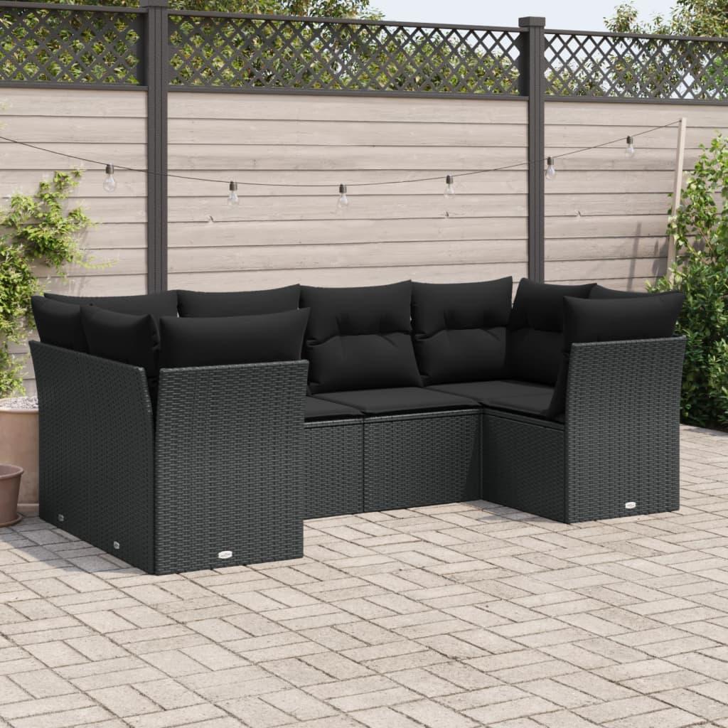 Sofasæt til haven 6 dele med hynder polyrattan sort