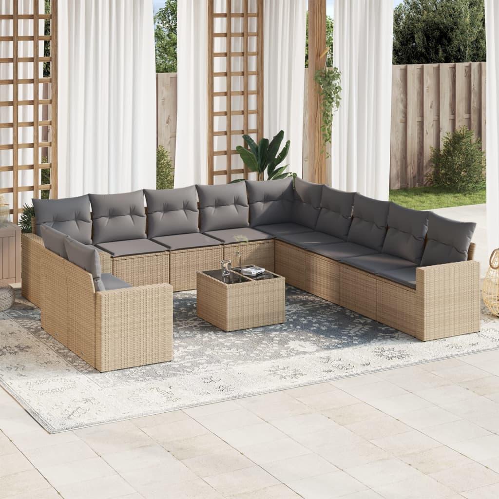 Sofasæt til haven 12 dele med hynder polyrattan beige