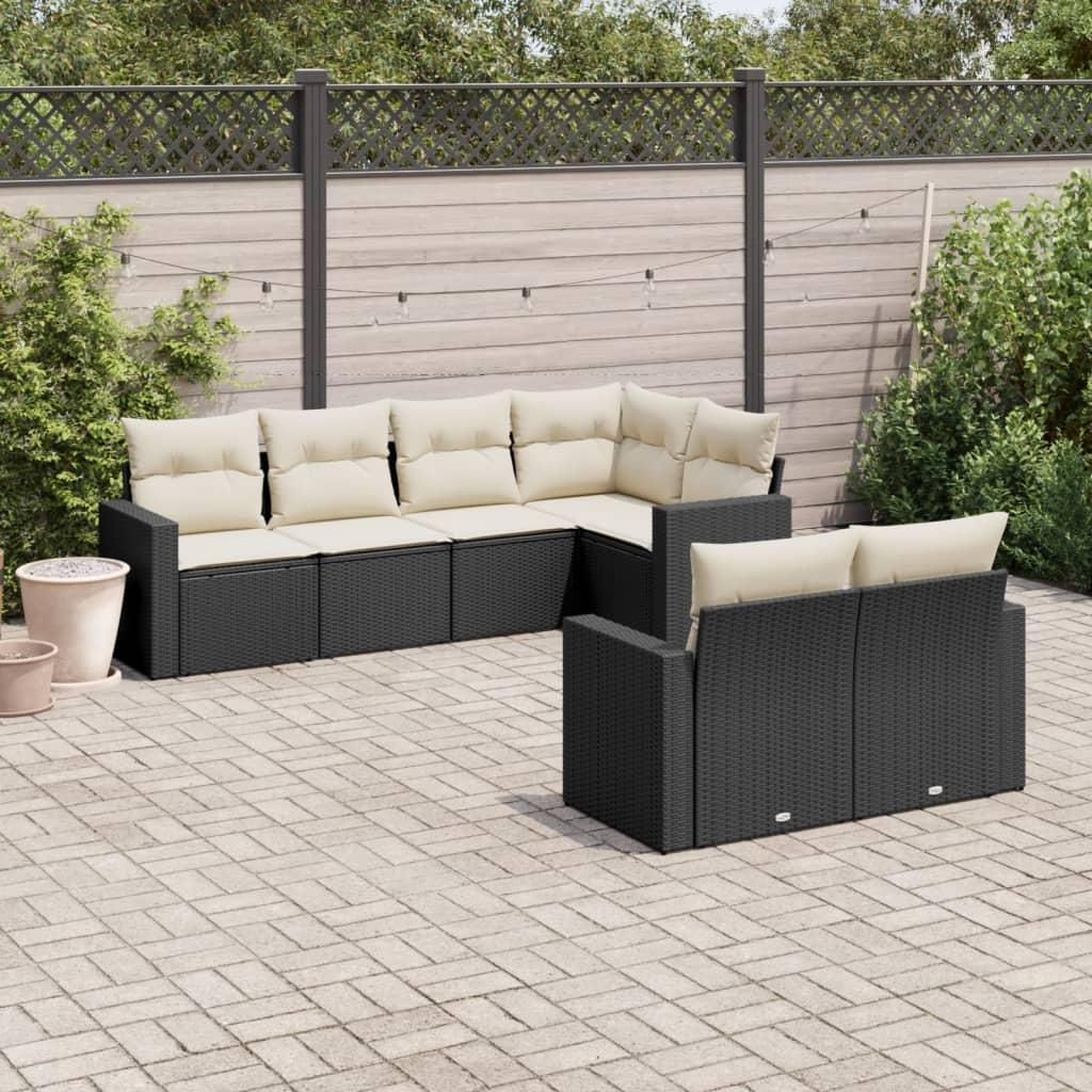 Sofasæt til haven 7 dele med hynder polyrattan sort
