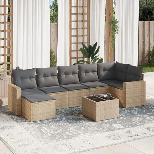 Sofasæt til haven 8 dele med hynder polyrattan beige