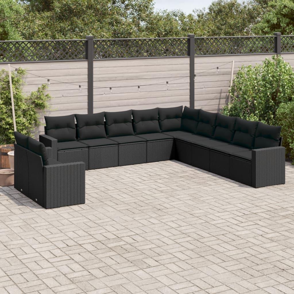 Sofasæt til haven 11 dele med hynder polyrattan sort