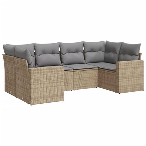 Sofasæt til haven 6 dele med hynder polyrattan beige