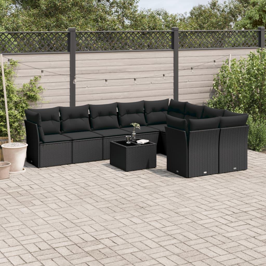 Sofasæt til haven 10 dele med hynder polyrattan sort
