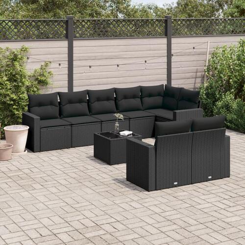 Sofasæt til haven 9 dele med hynder polyrattan sort