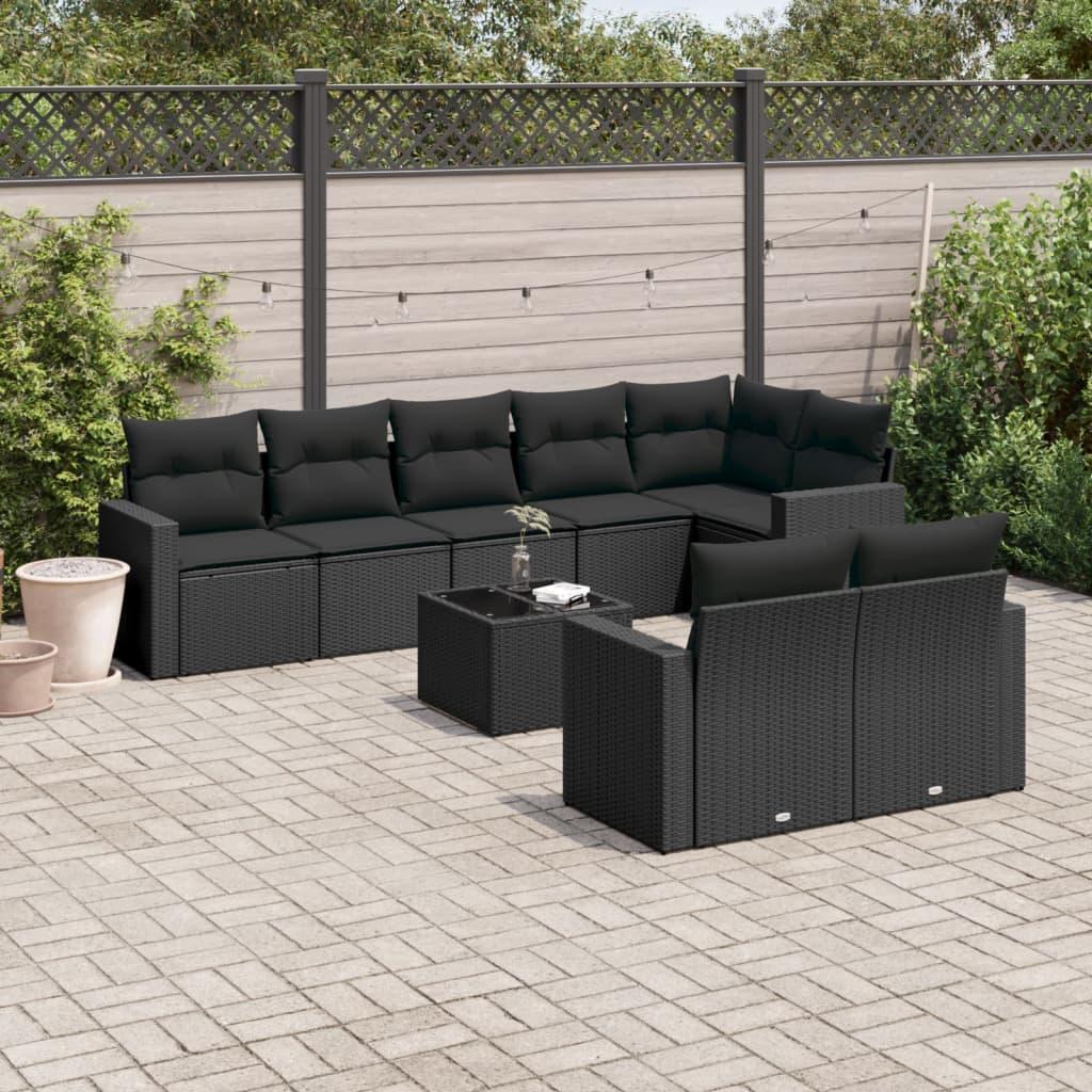 Sofasæt til haven 9 dele med hynder polyrattan sort