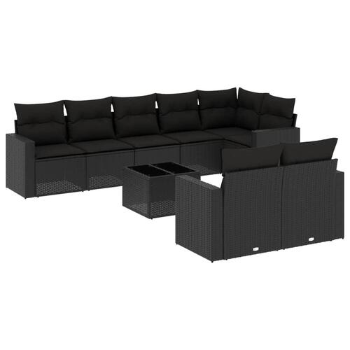 Sofasæt til haven 9 dele med hynder polyrattan sort
