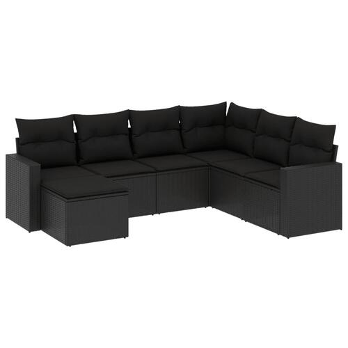 Sofasæt til haven 7 dele med hynder polyrattan sort