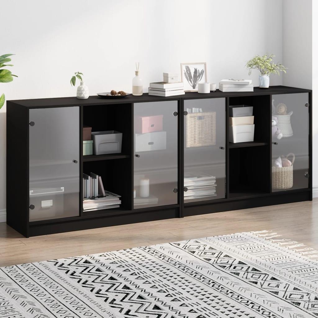 Bogreol med låger 204x37x75 cm konstrueret træ sort