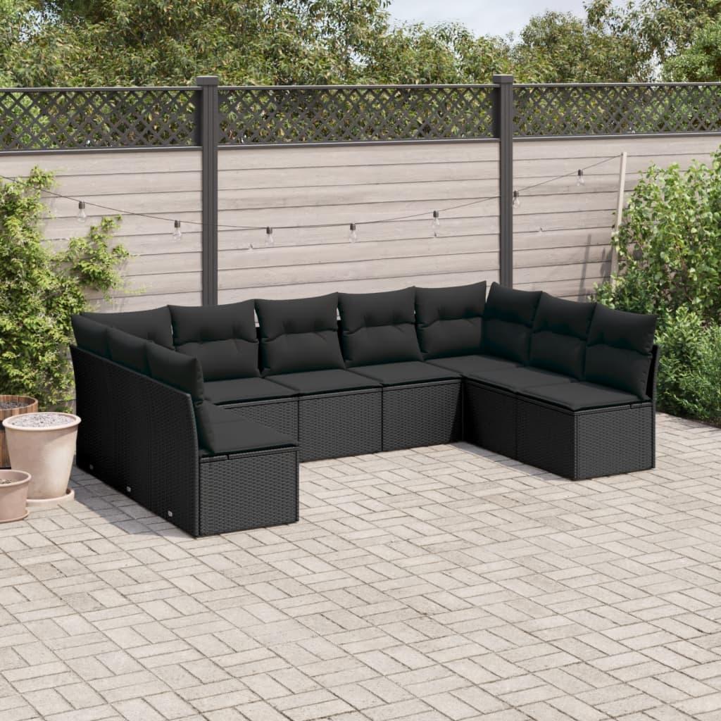 Sofasæt til haven 9 dele med hynder polyrattan sort