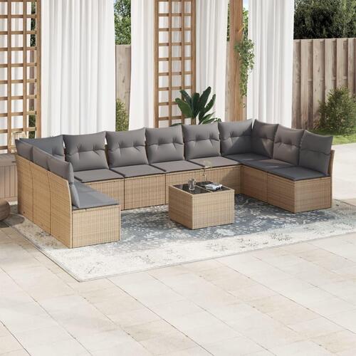 Sofasæt til haven 11 dele med hynder polyrattan beige