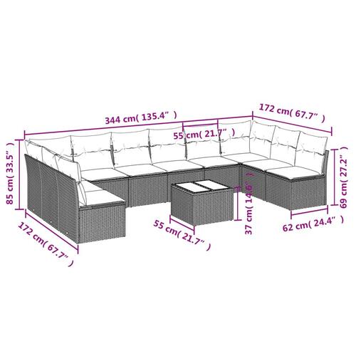 Sofasæt til haven 11 dele med hynder polyrattan beige