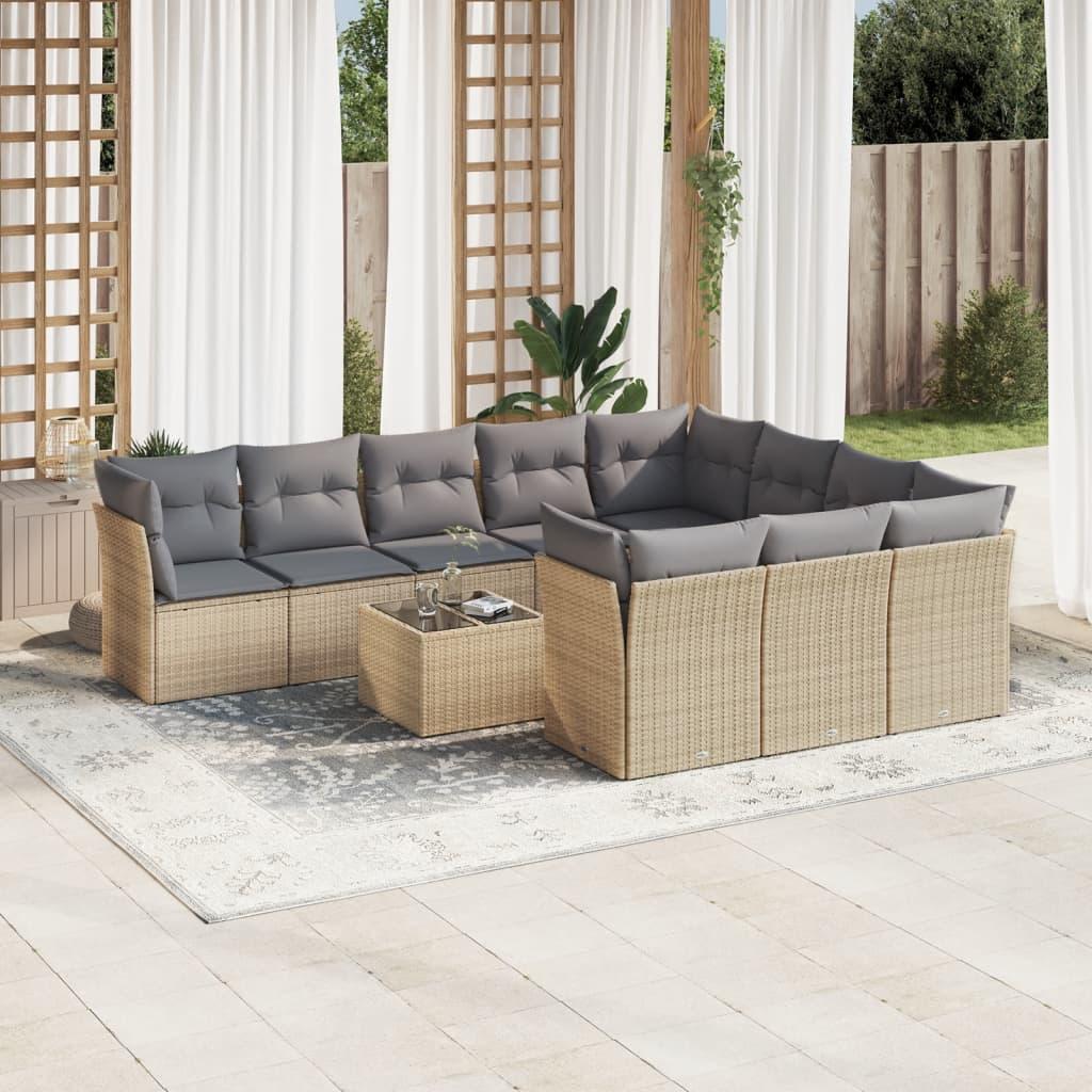 Sofasæt til haven 11 dele med hynder polyrattan beige