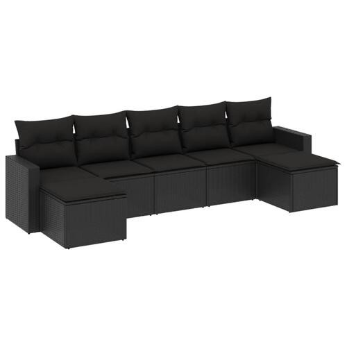 Sofasæt til haven 7 dele med hynder polyrattan sort
