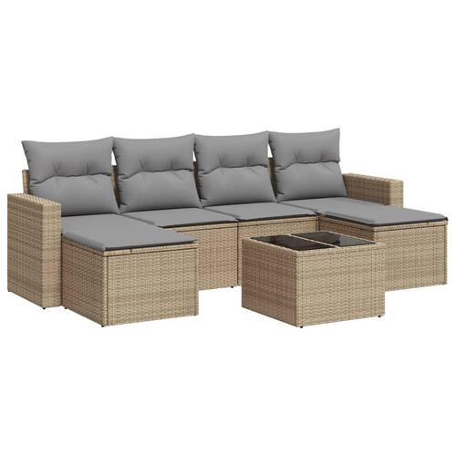 Sofasæt til haven 7 dele med hynder polyrattan beige