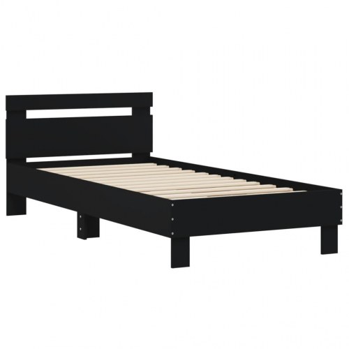 Sengeramme med sengegavl 75×190 cm - konstrueret træ, sort