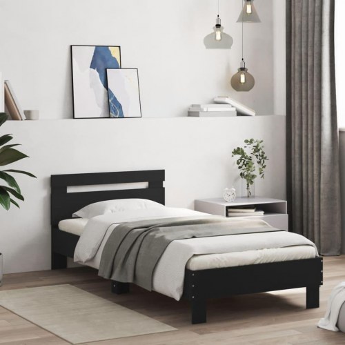 Sengeramme med sengegavl 75×190 cm - konstrueret træ, sort