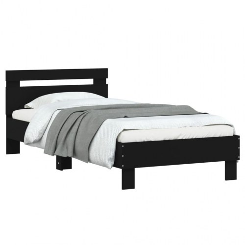 Sengeramme med sengegavl 75×190 cm - konstrueret træ, sort