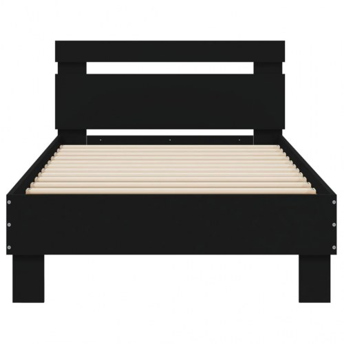 Sengeramme med sengegavl 75×190 cm - konstrueret træ, sort