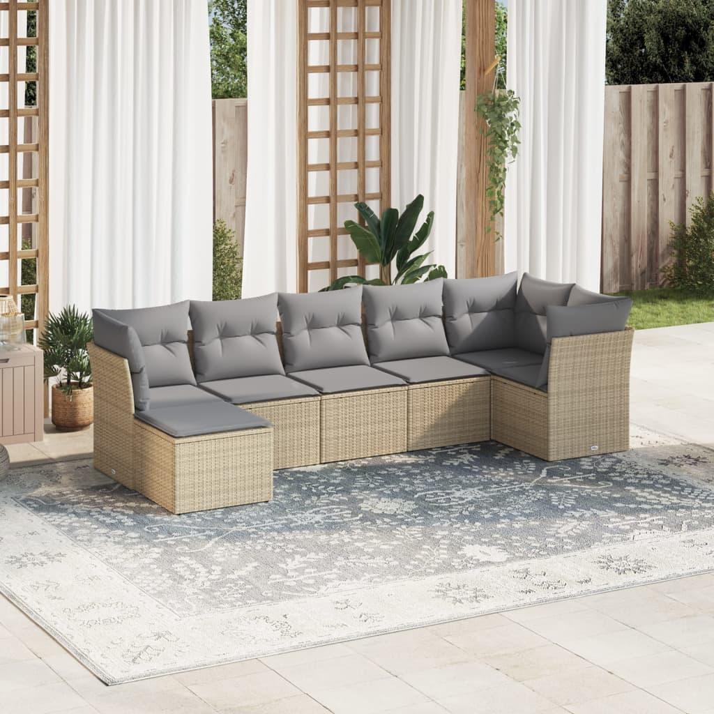 Sofasæt til haven 7 dele med hynder polyrattan beige