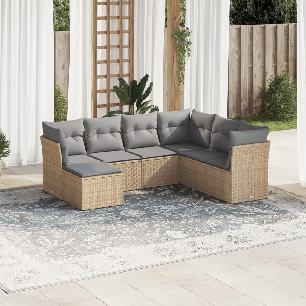 Sofasæt til haven 7 dele med hynder polyrattan beige