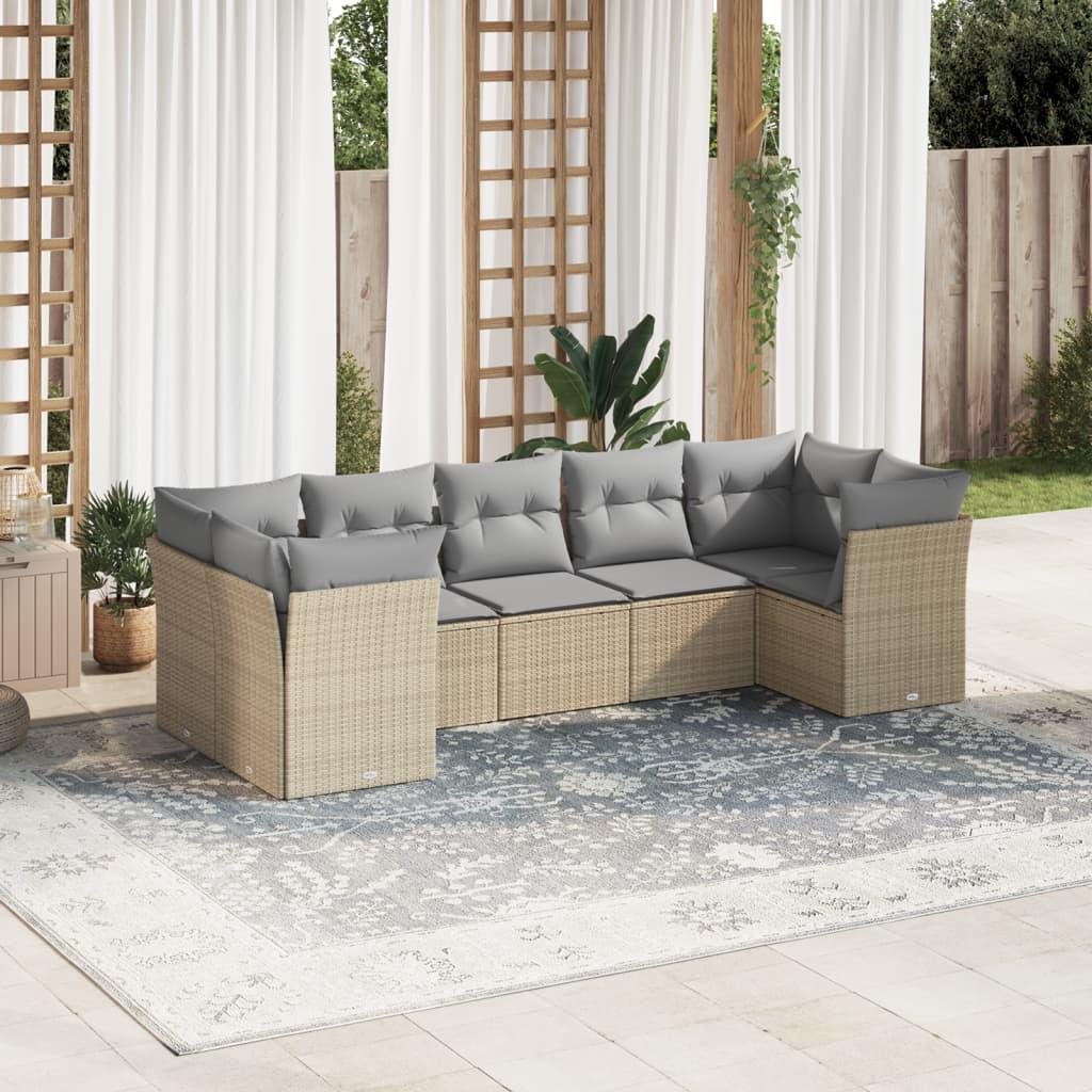 Sofasæt til haven 7 dele med hynder polyrattan beige