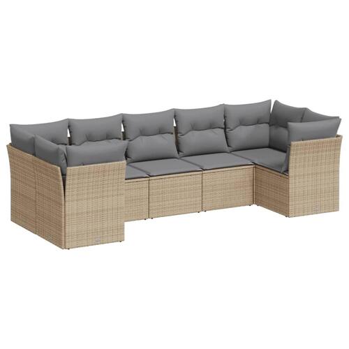 Sofasæt til haven 7 dele med hynder polyrattan beige