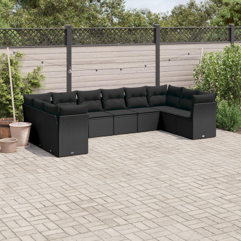 Sofasæt til haven 10 dele med hynder polyrattan sort