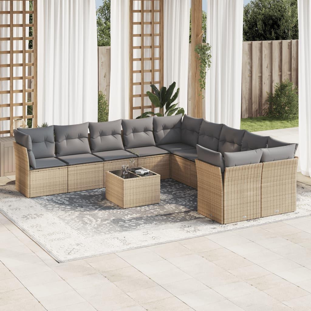 Sofasæt til haven 11 dele med hynder polyrattan beige