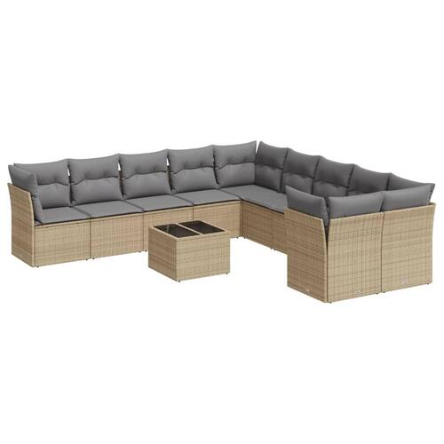 Sofasæt til haven 11 dele med hynder polyrattan beige